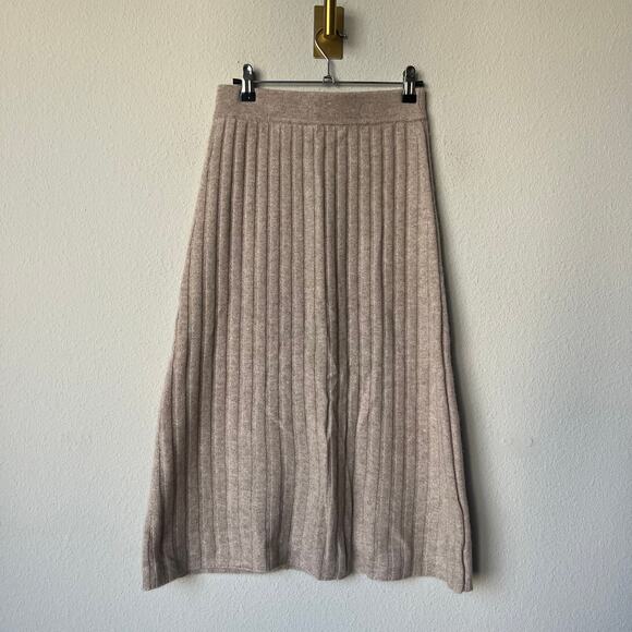 Quince 100% Mongolian Cashmere Beige Oatmeal Ribbed Midi Skirt Size S - Picture 3 of 7
